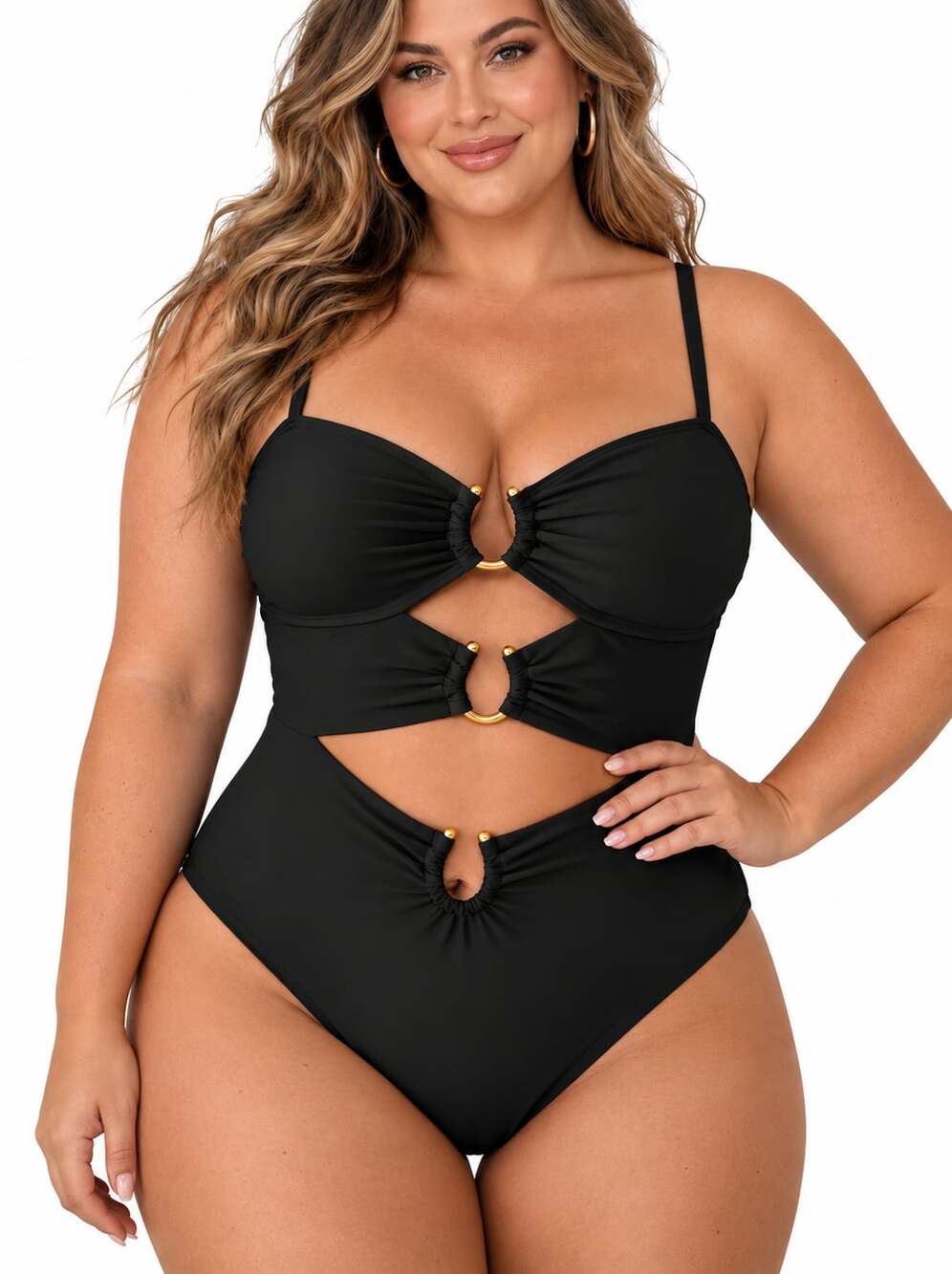 Womens Cutout One Piece Swimsuit With Ring Linked Sexy Monokini Bathing